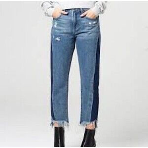 Hidden Tracey Two Tone Blue Distressed Rough Hem Crop Jeans Women Sz 29